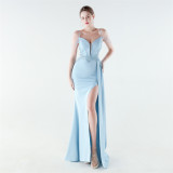 Women Mermaid Lace-Up Beaded Evening Dress
