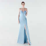 Women Sequined Chain Mermaid Slit Elegant Evening Dress