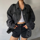 Women Long-Sleeve Turndown Collar Denim Jacket