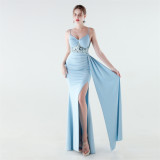 Women Beaded Mermaid Lace-Up Evening Dress