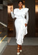 Plus Size Women White Lace Sleeve Ruffle Irregular Mermaid Formal Party Elegant Bodycon Dress