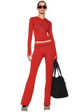 Women Printed Hooded Long-Sleeve Thumb Button Top and Pant Two-Piece Set