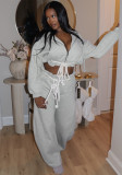 Women Casual Lace-Up Hooded Top and Wide-Leg Pants Two-Piece Set