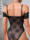 Black Lace Sheer Sexy Strap Bodysuit