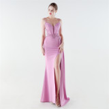 Women Mermaid Lace-Up Beaded Evening Dress