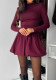 Solid Round Neck Long Sleeve Slim Waist Bubble Hem Mini Dress