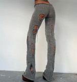 Women Autumn/Winter Hollow-Out Ripped Knitting Pants