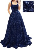 Long A-Line Ball Gown with Pockets High-Slit Shimmer Evening Dress（Processing time need 3-6 days）