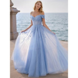 Sheer Shiny Lace Applique Strap Long Prom Gown（Processing time need 3-6 days）