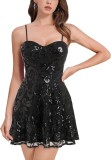 Strap Sequin A-Line Party Nightclub Mini Dress（Processing time need 3-6 days）