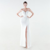 Deep V Slim Waist High-Slit Sequin Embroidered Elegant Evening Gown