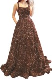 Long A-Line Ball Gown with Pockets High-Slit Shimmer Evening Dress（Processing time need 3-6 days）