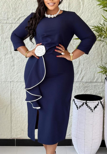 Women's Plus Size Elegant Round Neck Floral Ruffle Bodycon Chic Dress