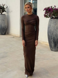 Women Autumn/Winter Cable Knit Solid Long-Sleeved Dress