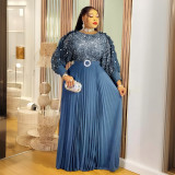 Chic Elegant Pleated Sequin Long Sleeve Autumn/Winter Evening Gown