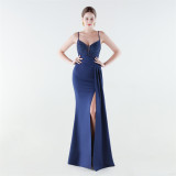 Deep V Slim Waist High-Slit Sequin Embroidered Elegant Evening Gown