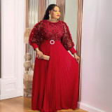 Chic Elegant Pleated Sequin Long Sleeve Autumn/Winter Evening Gown