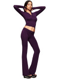 Women Printed Hooded Long-Sleeve Thumb Button Top and Pant Two-Piece Set