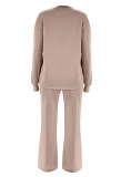 Women Autumn/Winter Solid Round Neck Top and Wide-Leg Pants Two-Piece Set
