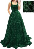Long A-Line Ball Gown with Pockets High-Slit Shimmer Evening Dress（Processing time need 3-6 days）