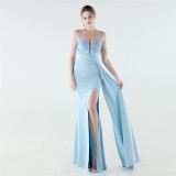 Women Sequined Chain Mermaid Slit Elegant Evening Dress