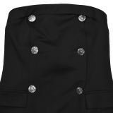 Fashion Women's Sexy Strapless Low Back Double-Breasted Dress