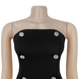 Fashion Women's Sexy Strapless Low Back Double-Breasted Dress