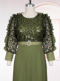 Chic Elegant Pleated Sequin Long Sleeve Autumn/Winter Evening Gown