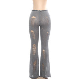 Women Autumn/Winter Hollow-Out Ripped Knitting Pants