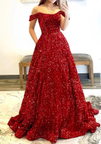 Long A-Line Ball Gown with Pockets High-Slit Shimmer Evening Dress（Processing time need 3-6 days）