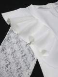Plus Size Women White Lace Sleeve Ruffle Irregular Mermaid Formal Party Elegant Bodycon Dress