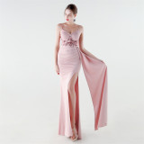 Women Beaded Mermaid Lace-Up Evening Dress