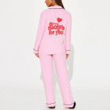 Women's Autumn/Winter Printed Turndown Collar Long Sleeve Pajama Set
