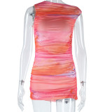 Women's Sexy Slim Fit Colorblock Printed Short Bodycon Dress