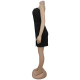 Fashion Women's Sexy Strapless Low Back Double-Breasted Dress