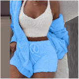 Women Winter Casual Pajama Shorts 3-Piece Set
