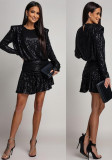 Fashion Round Neck Long Sleeve Sequin Casual Slim Fit Mini Dress