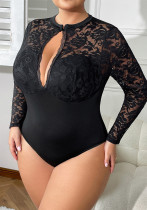 Plus Size Lace Sheer Hollow Bodysuit