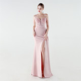 Women Sequined Chain Mermaid Slit Elegant Evening Dress