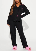 Women's Autumn/Winter Printed Turndown Collar Long Sleeve Pajama Set