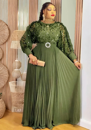 Chic Elegant Pleated Sequin Long Sleeve Autumn/Winter Evening Gown