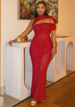 Women's Solid Color Asymmetrical Stretch Lace-Up Cutout Bodycon Long Dress