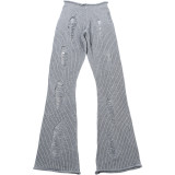 Women Autumn/Winter Hollow-Out Ripped Knitting Pants