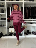 Women Autumn/Winter Casual Solid Striped Print Hoodies and Pant Two-Piece Set