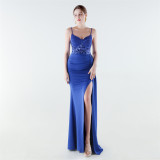 Women Beaded Mermaid Lace-Up Evening Dress