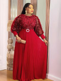 Chic Elegant Pleated Sequin Long Sleeve Autumn/Winter Evening Gown