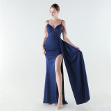 Women Mermaid Lace-Up Beaded Evening Dress