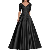 Formal Long Lace Applique Evening Gown Short Sleeve Mother of the Bride Dress（Processing time need 3-6 days）