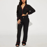Women's Autumn/Winter Printed Turndown Collar Long Sleeve Pajama Set