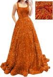Long A-Line Ball Gown with Pockets High-Slit Shimmer Evening Dress（Processing time need 3-6 days）